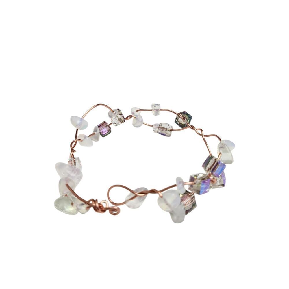 Handmade Purple Transparent Opalite Copper Wire Wrapped Glass Bead Bracelet - Picture 3 of 14